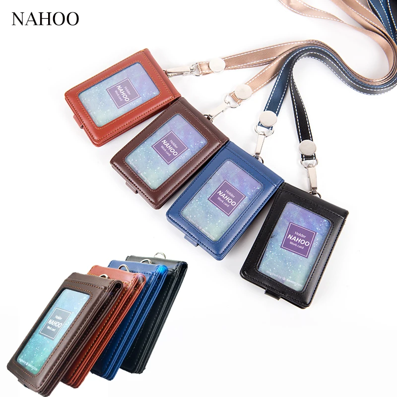 

Nahoo Genuine Leather Badge Holder Nurse Unisex Lanyard Credit Id Card Holder Office Card Neck Strap Working Badge With Lanyard