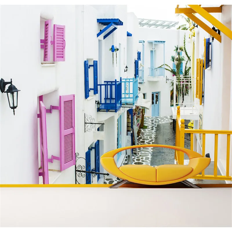 Пользовательские 3D фото обои Санторини Греция средиземноморский пейзаж росписи