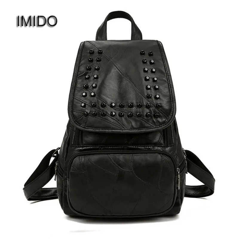 Рюкзак IMIDO Женский из овчины с заклепками черный|female backpack|backpack brandbackpack designer |
