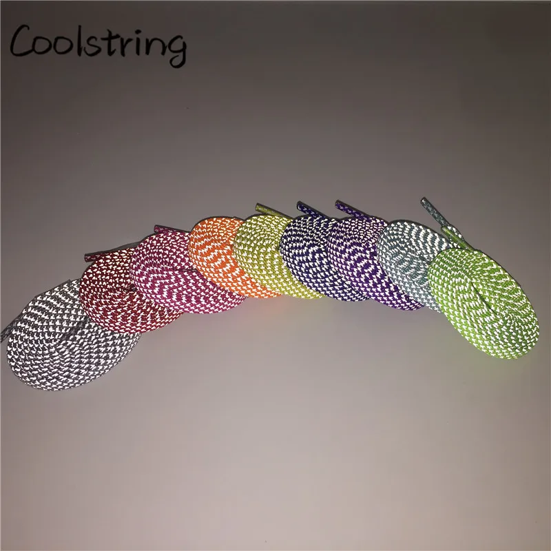 Coolstring ночной бег Выделите плоский, длиной 3 м светоотражающие шнурки для обуви Прогулочные сапоги популярной расцветке; шнурки для взрослых и детей, спортивные 350 750