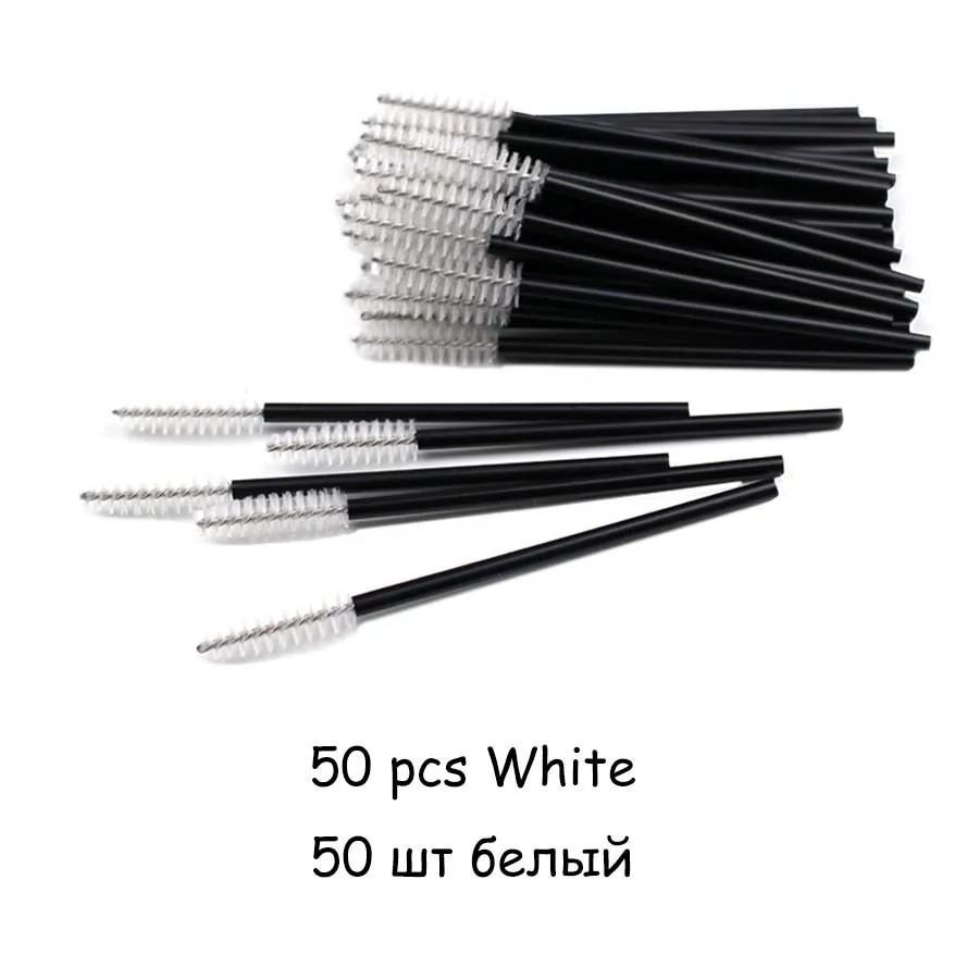50pcs White Тушь для ресниц одноразовые палочки для макияжа Кисти 25/50 шт в наборе, Eyeashe, придания формы бровям, нанесения основы нейлоновые кисти для макияжа с силиконовым наращивания ресниц Инструменты - Handle Color: 50pcs White