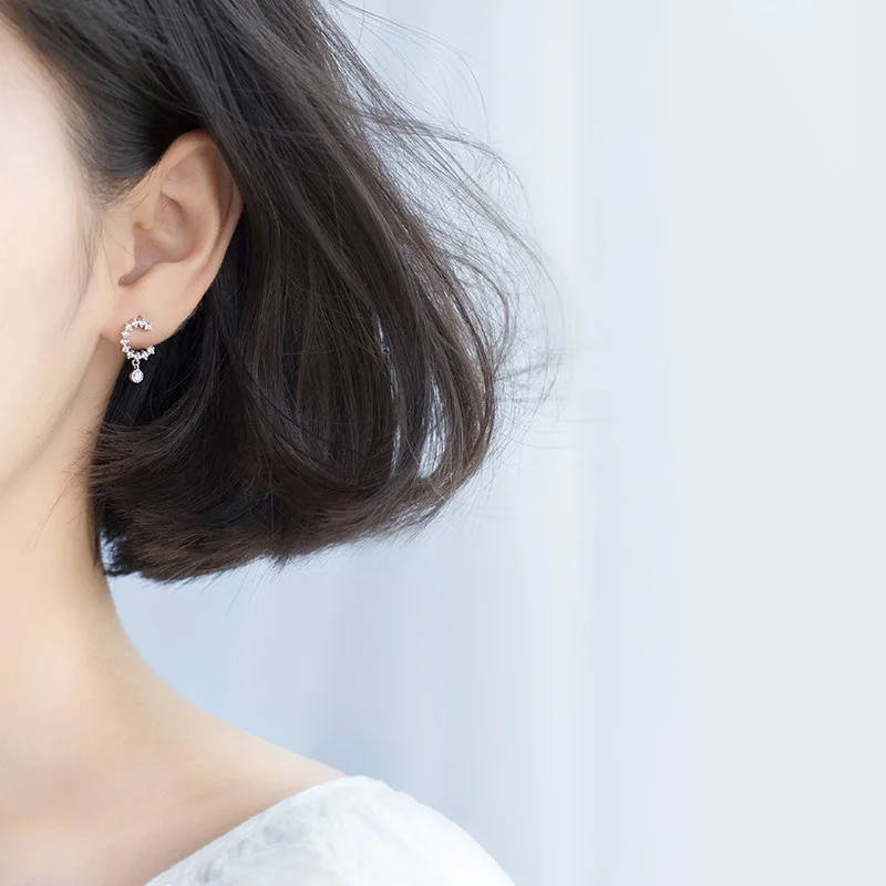

MloveAcc Genuine 925 Sterling Silver Luminous Moon Stud Earrings Fashion Women Silver Earrings Jewelry