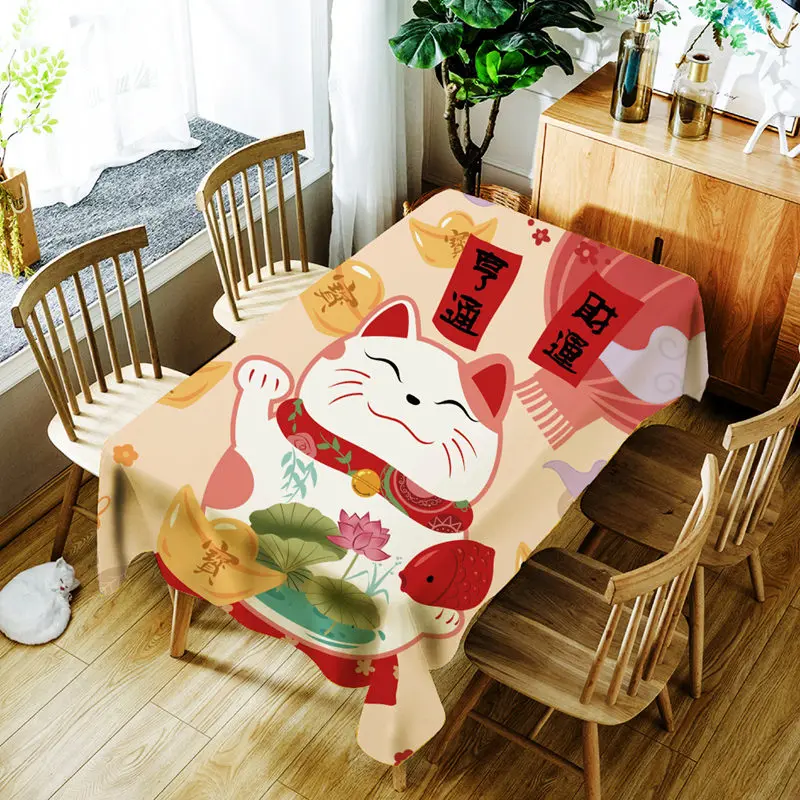 G С изображением из мультфильма Lucky Cat и рыбы печатная скатерть японский Стиль полиэстер водонепроницаемая Скатерть для свадьбы Праздничная скатерть - Цвет: G