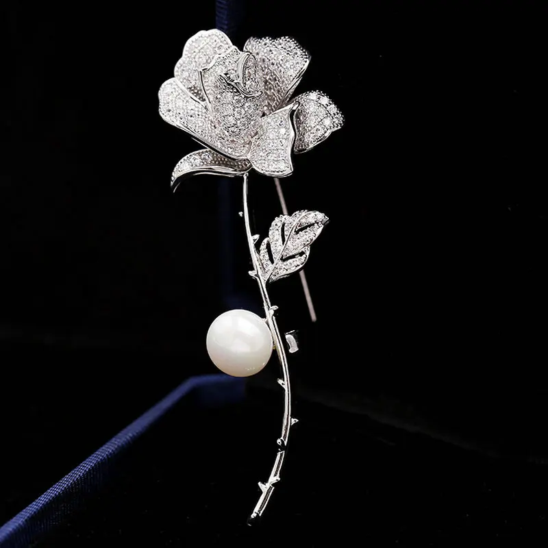 Женская Брошь в виде Розы SINZRY с фианитом