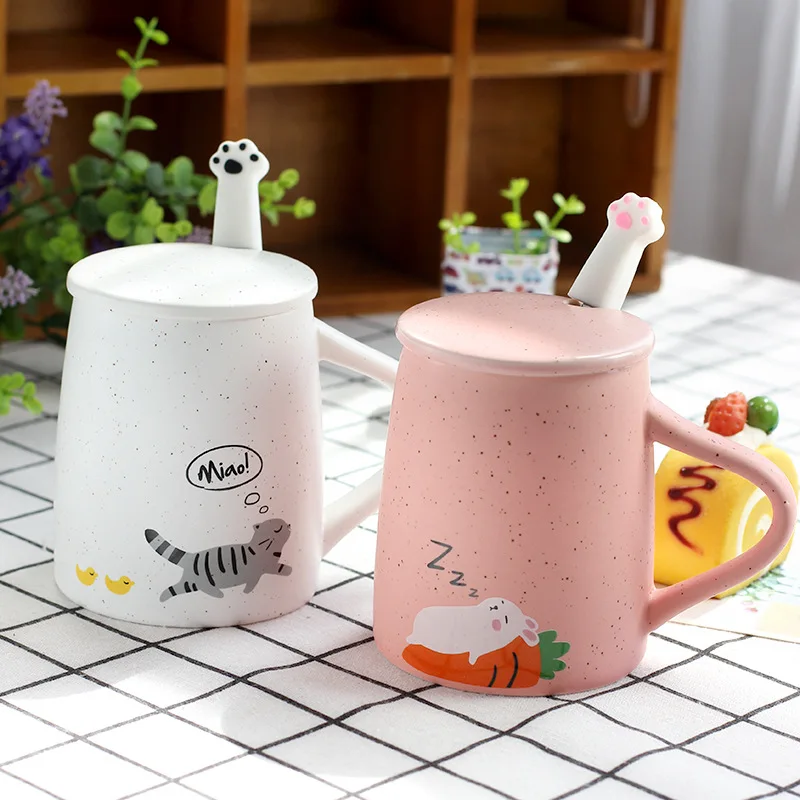 Керамическая кофейная кружка с крышкой и ложкой милыми животными когтями