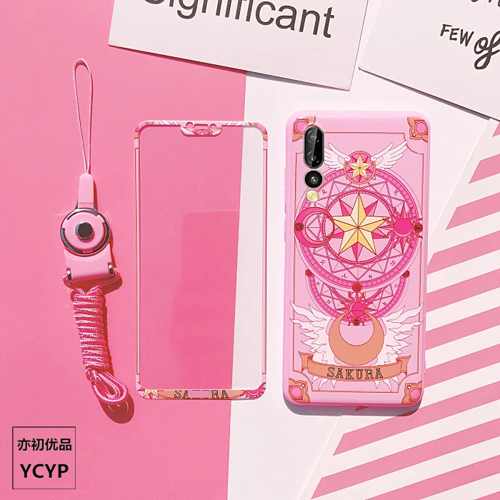 P20 pro Cardcaptor Sakura Чехол + пленка для экрана из закаленного стекла розовый чехол Huawei