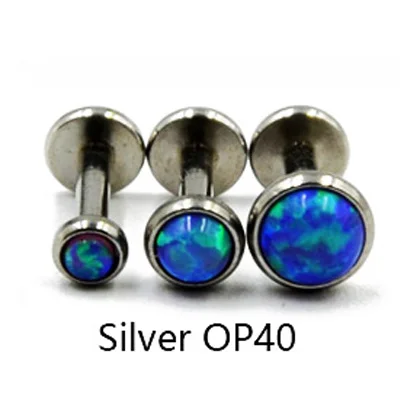 Silver OP40 1 шт. 16 г внутренняя резьба Опал Камень Лабрет Монро губы гвоздики кольцо опал уха хряща трагус спираль серьги пирсинг ювелирные изделия для тела - Окраска металла: Silver OP40