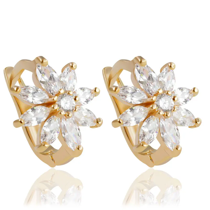 Женские серьги гвоздики с фианитами в виде цветка и маргаритки|clip earrings|fashion clip