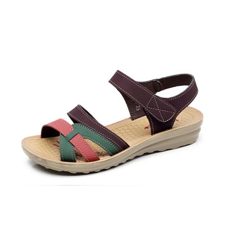 Мягкие кожаные сандалии на плоской подошве большие размеры|sandals summer|mother sandalflat