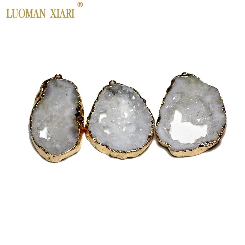 white Уникальный натуральный кристалл Drusy, кулон, неровный геодный камень, кулон для самостоятельного изготовления ювелирных изделий, модное ожерелье, серьги - Окраска металла: white