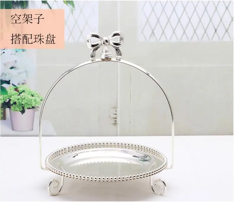 with A tray Диаметр 25 см круглая металлическая, для подставки для пирожных Серебряный поддон для хранения торта стойка для украшения торта DGP0100 - Цвет: with A tray