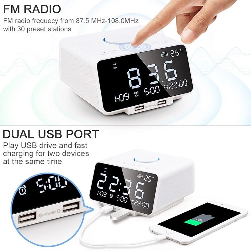 EXRIZU беспроводной Bluetooth динамик Встроенный 4400 мАч сабвуфер поддержка AUX TF FM радио громкой связи будильник с 5," светодиодный экран