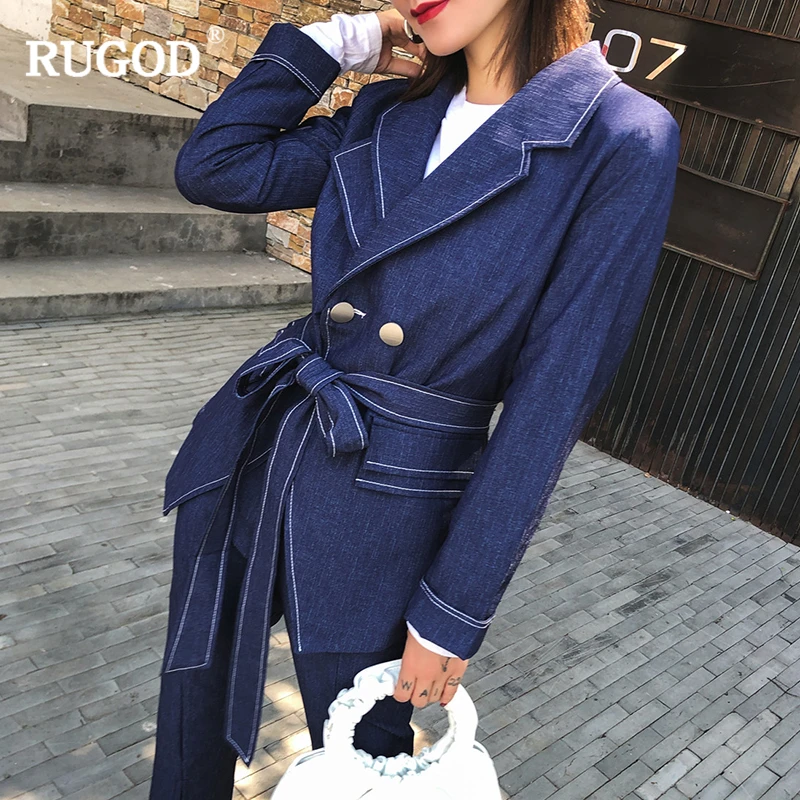 RUGOD 2018 новый офисный Женский комплект из двух предметов деловой костюм со штанами