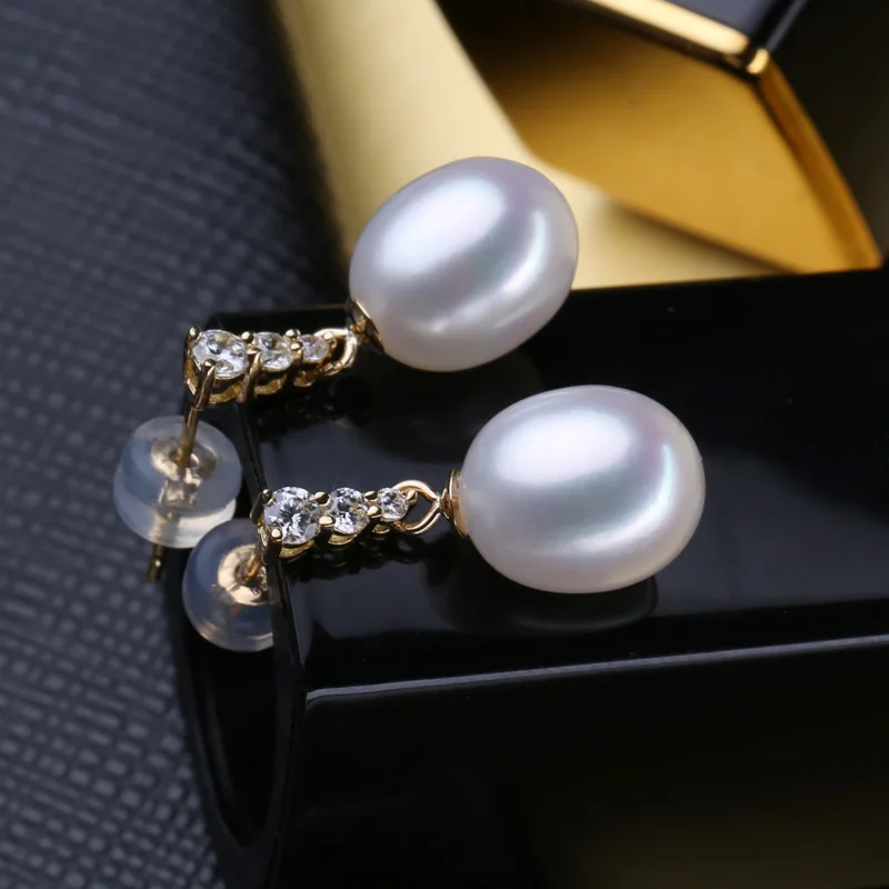 

FENASY Wedding Engagement Jewelry 18 K Gold Au 750 Pendant Natural Pearl Stud Earrings Send With 925 Silver Necklace