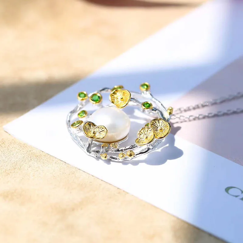 CSJ натуральный хром диопсид жемчужные подвески стерлингового серебра 925 ожерелье