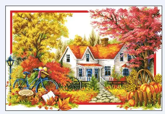Autumn Золотая коллекция Счетный Набор для вышивания крестиком купол весна лето осень зима приходит четыре сезона сезон приходит дом город - Цвет: Autumn