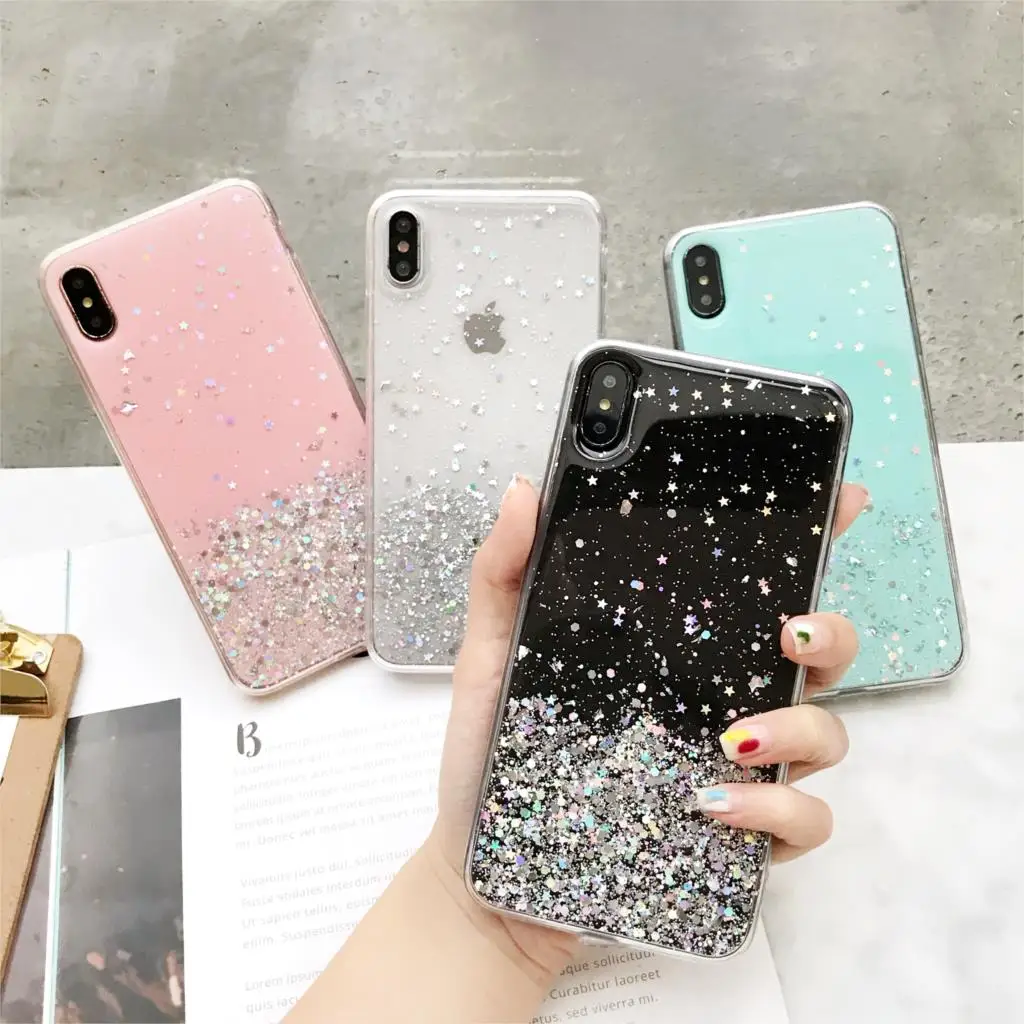 Прозрачный чехол с эпоксидной звездой для Huawei P30 Pro Mate 20 P20 lite блестящий Блестящий