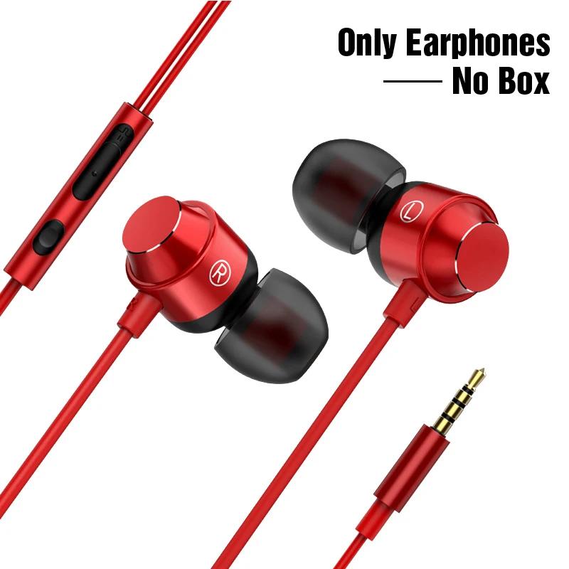 Red No Box MOOJECAL стерео бас наушники с микрофоном Проводная игровая гарнитура для телефонов samsung Xiaomi iPhone Apple наушники - Цвет: Red No Box