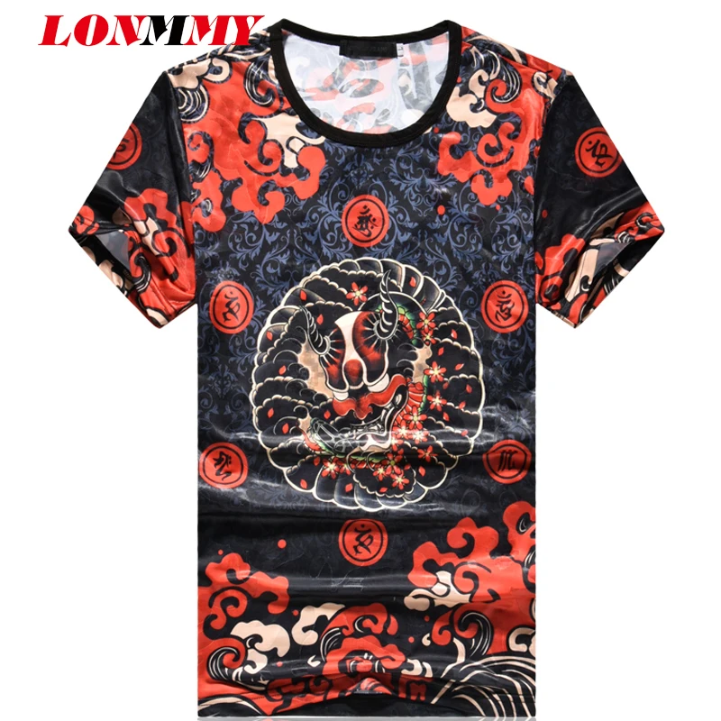 LONMMY Большие размеры 4XL мужские топы китайский Стиль печати моды с круглым вырезом