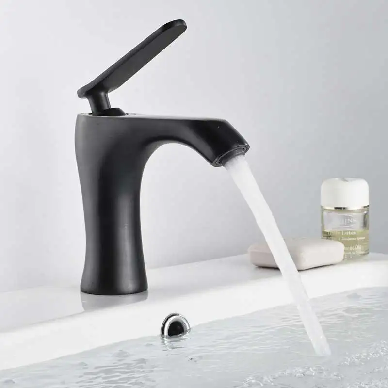 

Black bronze basin faucet Black single hole cold and hot water faucet American Nordic style black faucet