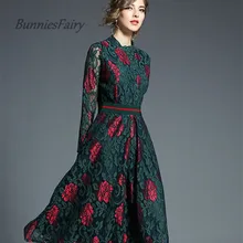 BunniesFairy/2018 весеннее однобортное кружевное платье со стоячим
