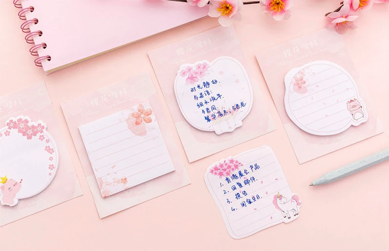1 шт. Kawaii Cherry Blossom блокнот креативный студенческий планировщик сообщений Стикеры для заметок школьные канцелярские принадлежности для детей Подарки