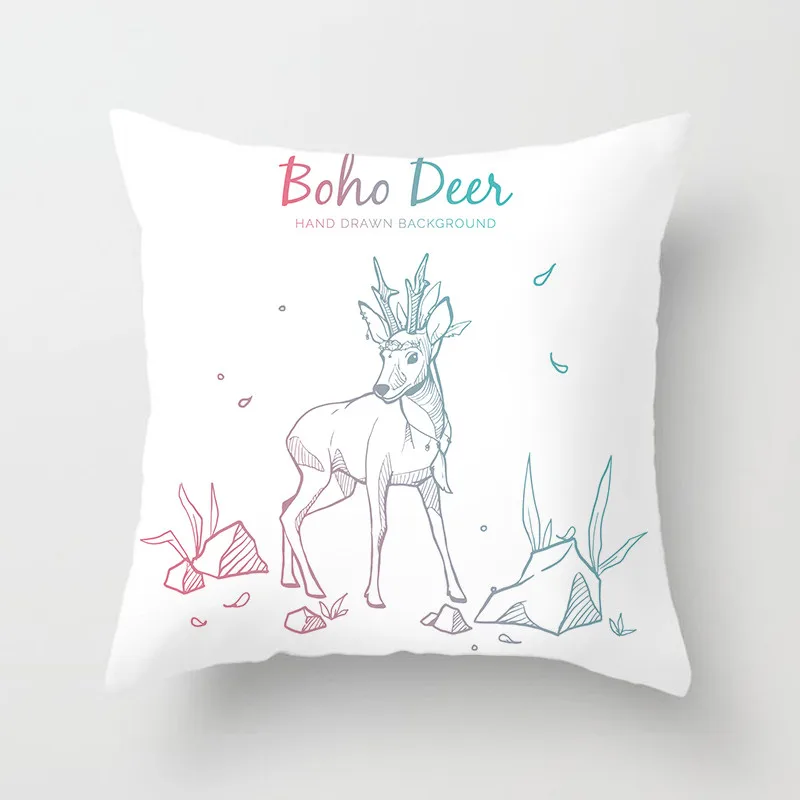 

Fuwatacchi Deer Cushion Cover Colorful Tree Forest Tower Printed Pillow Case Throw Sofa Car Chair Home Decor Pillow Case