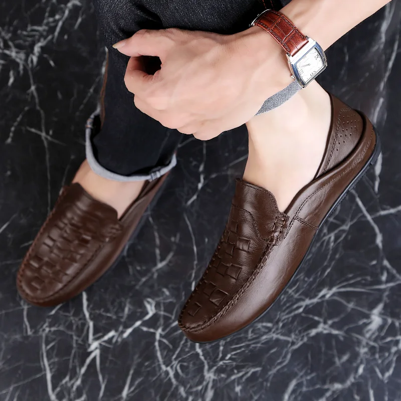 

2021 New Man Loafers Genuine Leather Fashion Men's Shoes Casual Breathable Slip On Shoe Male Nice Driving Shoes For Men Big Size
