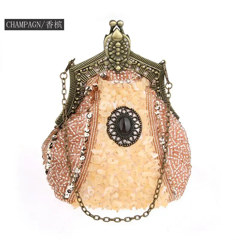 Изысканная вечерняя сумка Bling, со стразами и кристаллами, винтажные бусинки блестки, Свадебные вечерние сумки, Высококачественная женская сумка для макияжа - Цвет: Champagne