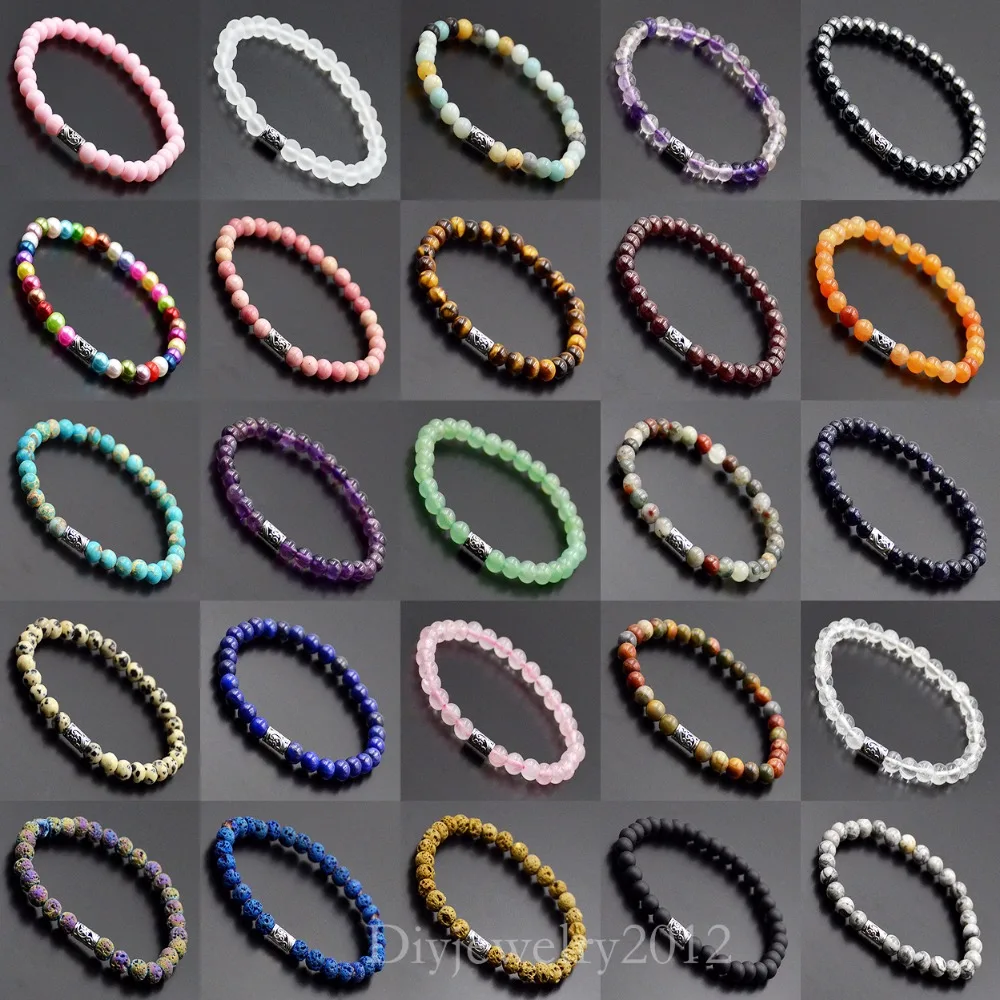 Мужской браслет с 5 искусственными драгоценными камнями диаметром 6 мм резная