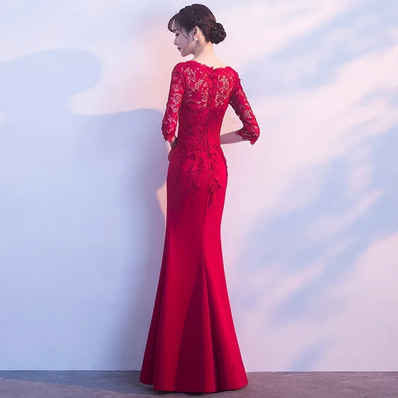 DongCMY Новые Длинные Формальные бордовые кружевные вечерние Платья Vestidos Русалка халат de soiree элегантное платье