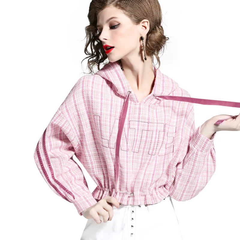 

Autumn Fashion Hooded Coat Lady's Short Style Tops Pink