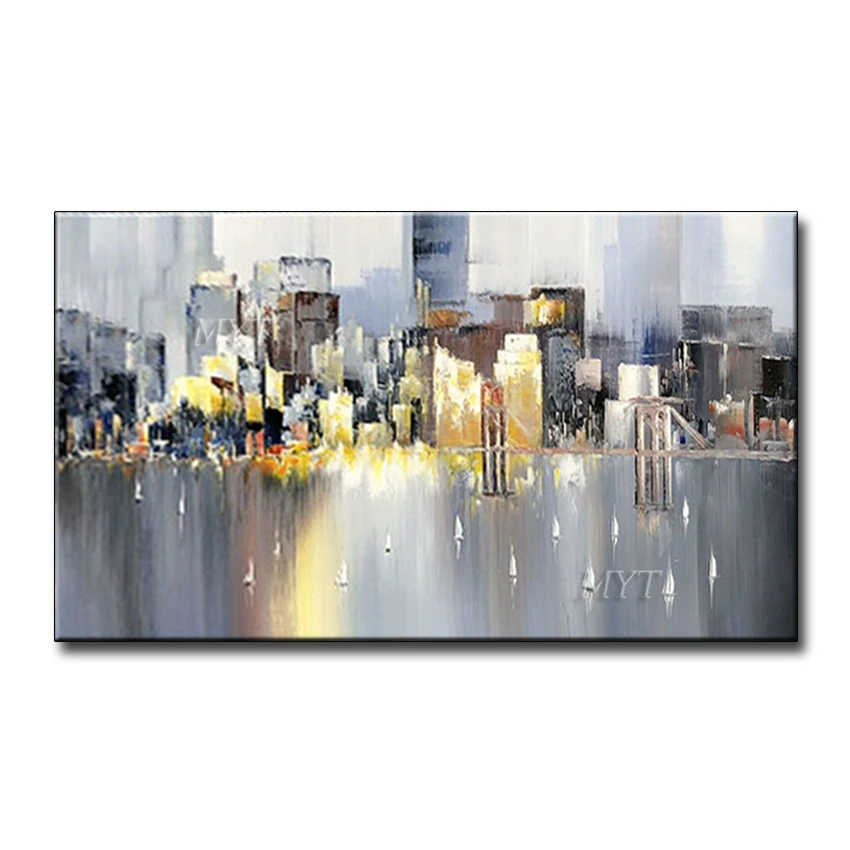 

MYT Art Hand Painted City Landscape Oil Painting On Canvas Pop Art Modern Abstract Wall Picture For Wall Decoration No Frame