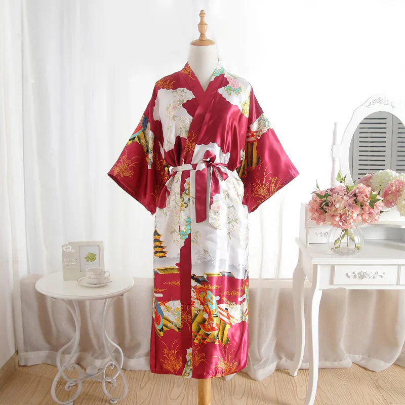 

Blue Fashion Ladies Summer Sexy Kimono Long Robe Bath Gown Red Women's Rayon Yukata Nightgown Pijama Mujer Mds008