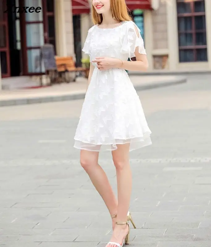 High Quality O-neck Party Dresses Women Elegant Flare Sleeve Dress Female 2018 Summer Slim Short Chiffon Vintage Vestidos | Женская