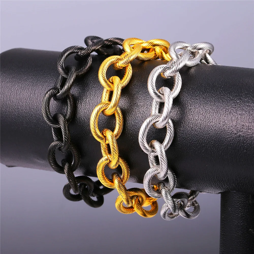 Большой браслет-цепочка Rolo для мужчин в стиле панк хип-хоп нержавеющая сталь