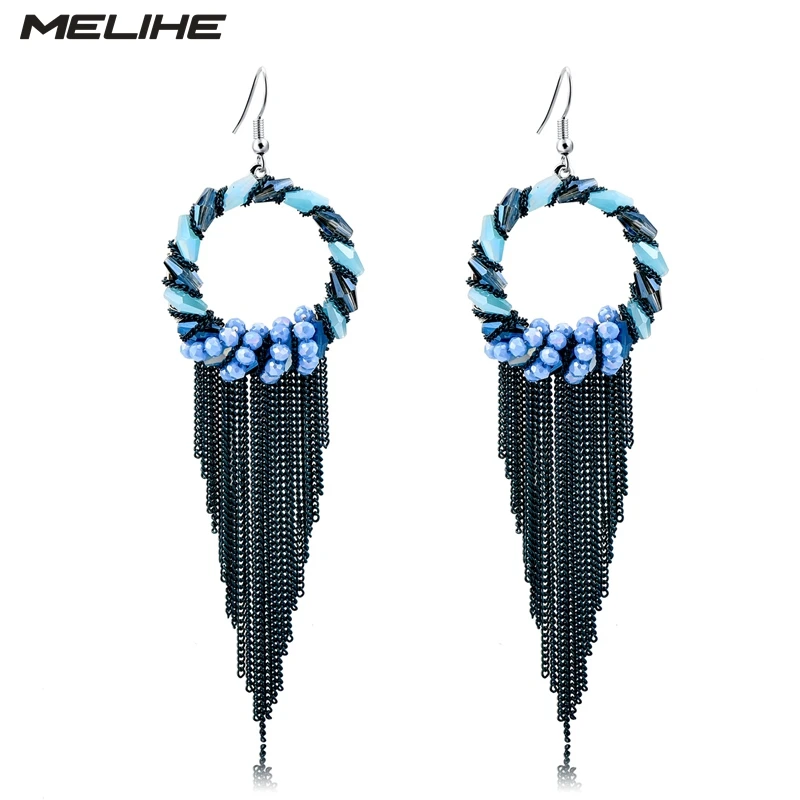 MELIHE Water Drop Black Tassel Earrings For Women Vintage Bohemian Long Earring Female Ethnic Fashion Party Jewelry SER160026 | Украшения и