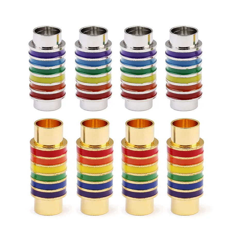 SAUVOO 5Pcs/lot Rainbow Copper Strong Magnetic Clasps Hook End Cap Connector Fit 6mm Round Leather Cord For Bracelet Making - купить по