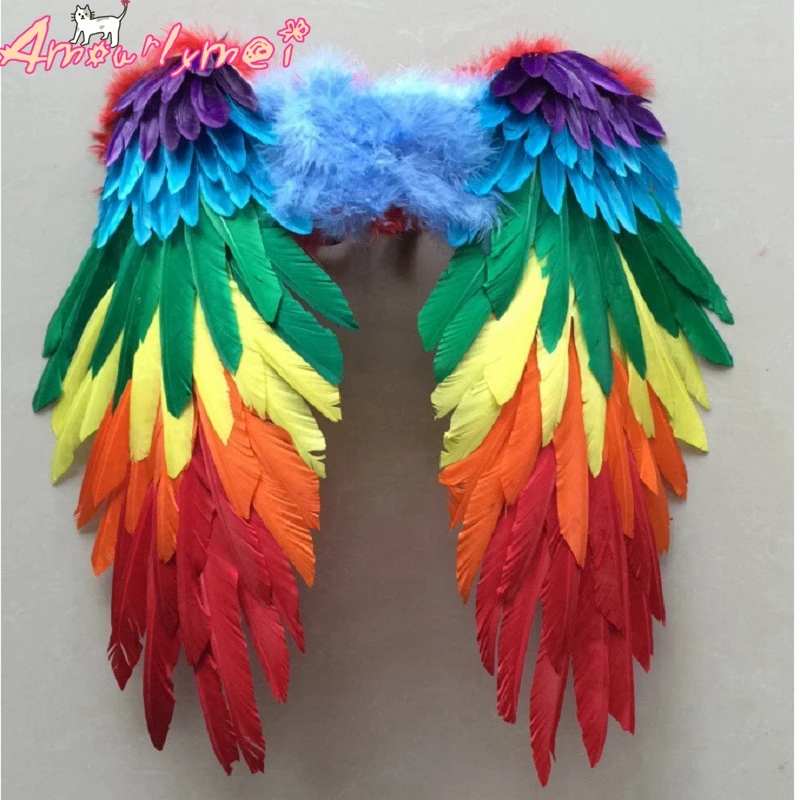 Детские разноцветные перьевые крылья для девочек вечерние костюмы косплея на