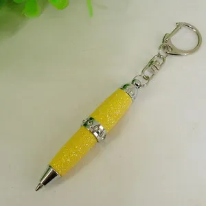 ACMECN 1 шт. мини Bling блестящий шар ручка многоцветная из искусственной кожи шариковая ручка среднее кольцо с хрустальным карманом короткое кольцо для ключей ручки - Цвет: 10 yellow