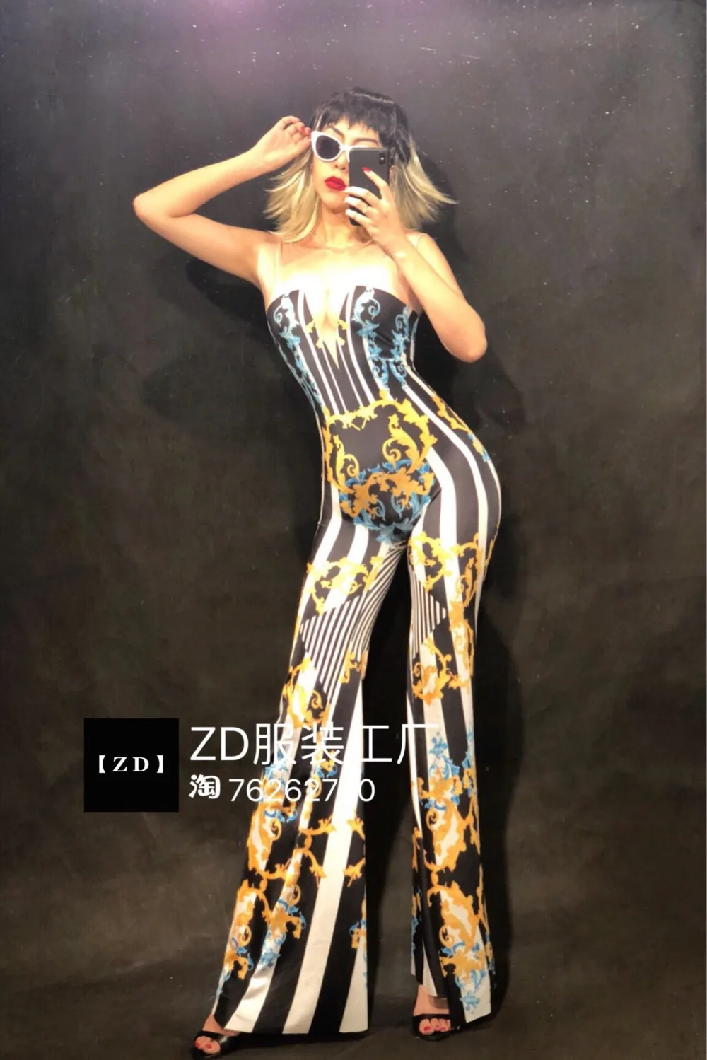 Women New Sexy Color Jumpsuit 3D Printed Totem Bell-Bottoms Nightclub Party Birthday Celebrate Stage Wear Customes Free Shipping |