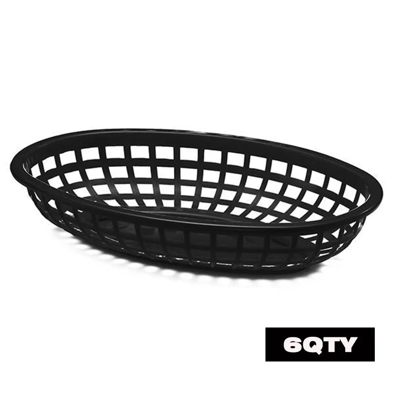 6pcs Black 6 шт. корзина для картофеля фри овальная пластиковая корзина для быстрого питания тарелки для пикника, сэндвич и поднос для жарки, platos пластик cestino panino - Цвет: 6pcs Black