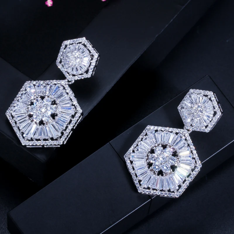CWWZircons, высокое качество, 925 пробы, Серебряная булавка, роскошные серьги с кубическим цирконием для женщин, свадебный подарок, ювелирные изделия CZ127