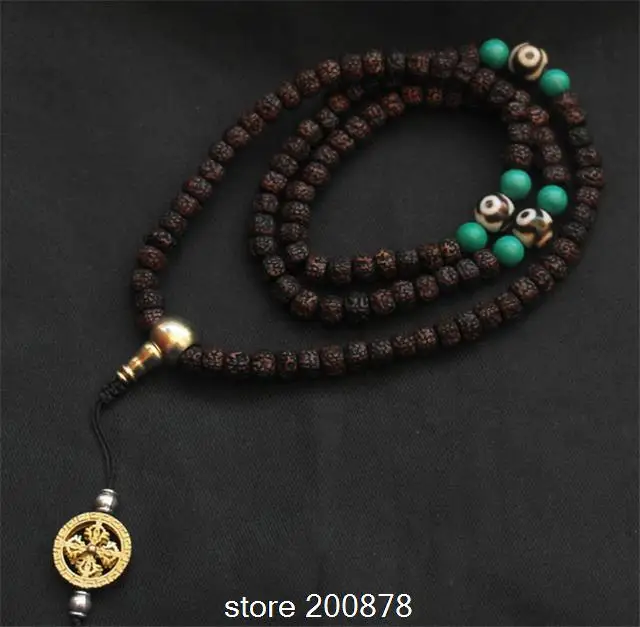 BRO527 мастер дизайн Тибетский 108 смазанный старые молитвенные бусины Rudraksh Bodhi Мала