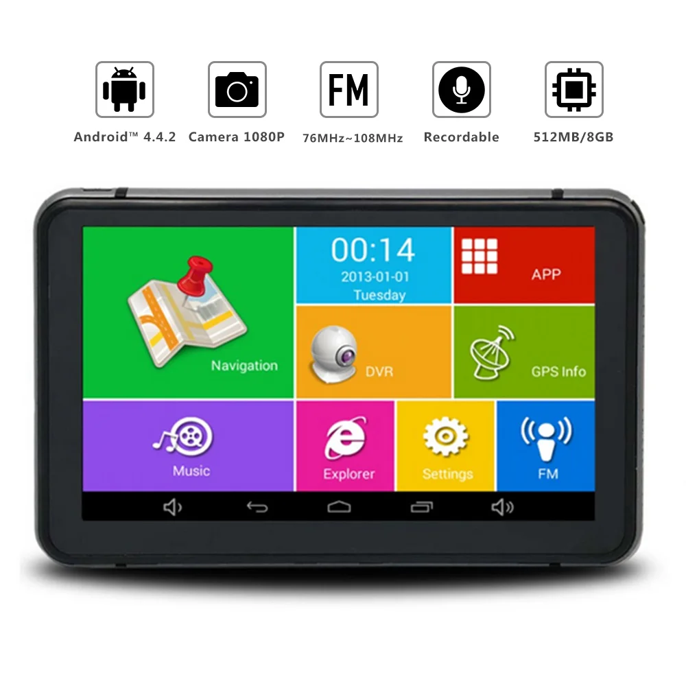 Видеорегистратор с 7 дюймовым дисплеем четырёхъядерным процессором Android Wi Fi GPS