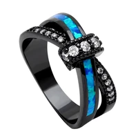 vnfuru black gold rings fire opal jewelry for women party cocktail ring bowknot cross design vintage white cz stone wedding gift