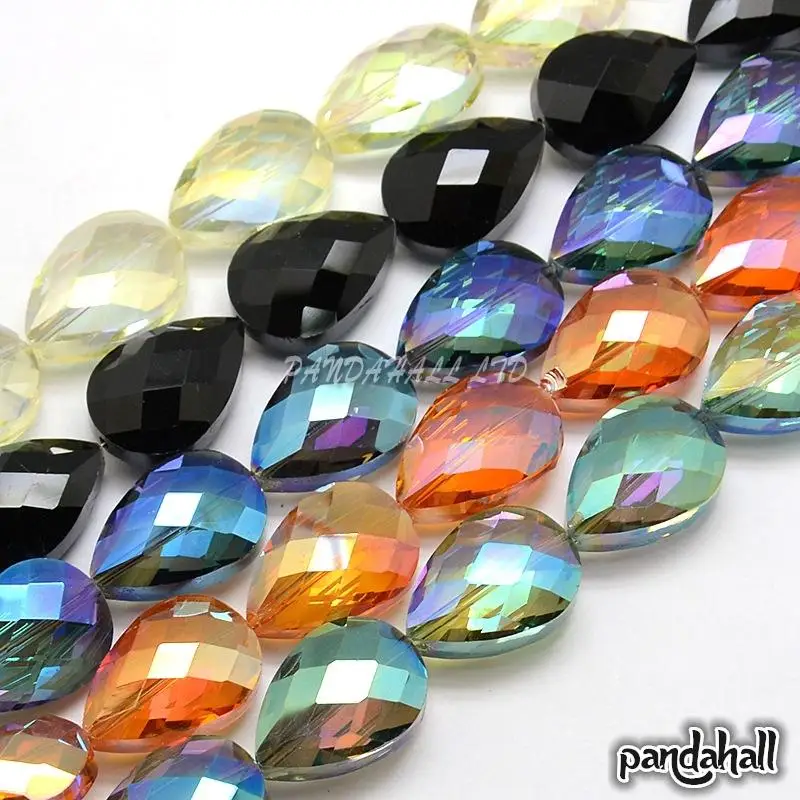 Mixed Color Гальванические Хрустальные стеклянные бусины-капли, нити, граненые, цветные, смешанные/черный цвет, 24x17x11 мм, отверстие: 1 мм; около 30 шт./прядь - Цвет: Mixed Color
