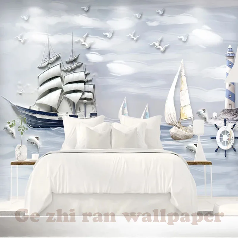 Gezhiran Custom 3D Mural Wallpaper stereoscopic Relief Sailboat Background livingroom bedroon Office Home decor | Обустройство дома