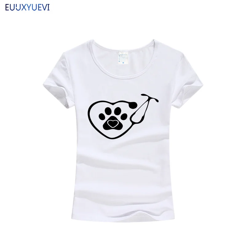 Женская хлопковая Футболка с принтом сердца и стетоскопа летняя футболка для