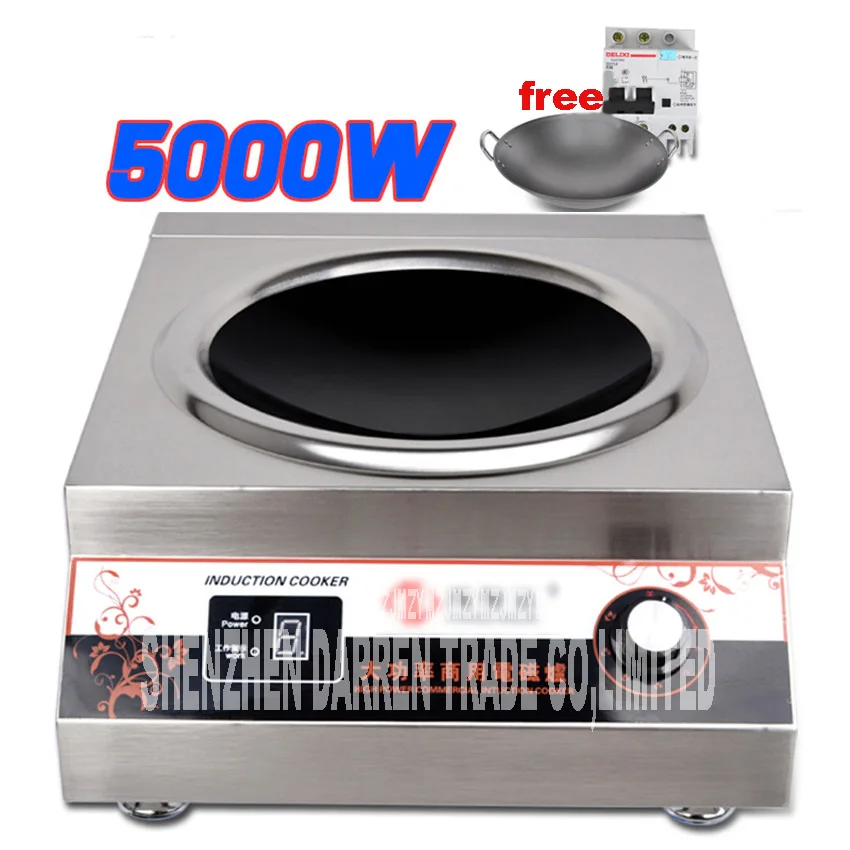 Коммерческая индукционная плита с Плита 5000 W Мощный Пособия по кулинарии машина для рабочего стола, Тип с 40,46, 50 см Кастрюля HZD-5KW-AX 220V 50Hz